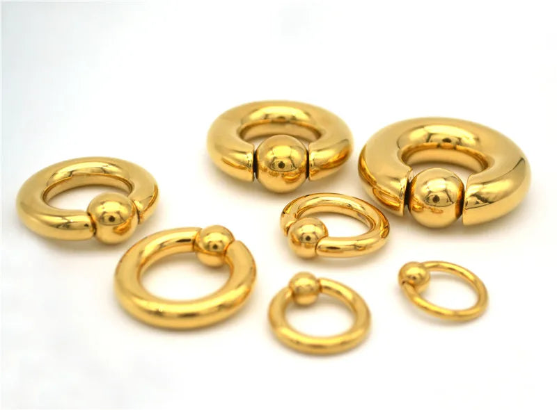 12pcs Spring Loaded Captive Bead Rings Heavy Large Gauge BCR Surgical Steel Body Piercing Jewelry Nipple Rings Black Gold Color