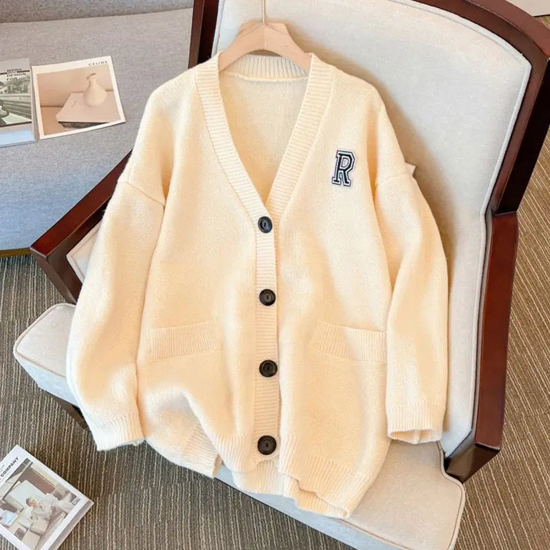 Black Knitted Cardigan Jacket Student School Sweater Coat Autumn/Winter Knitted Top Women Clothing Oversized Sweater Vintage