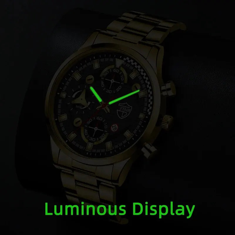 DEYROS 3pcs Set Luxury Mens Watches Fashion Business Quartz Wristwatch Casual Sports Watch Bracelet Necklace