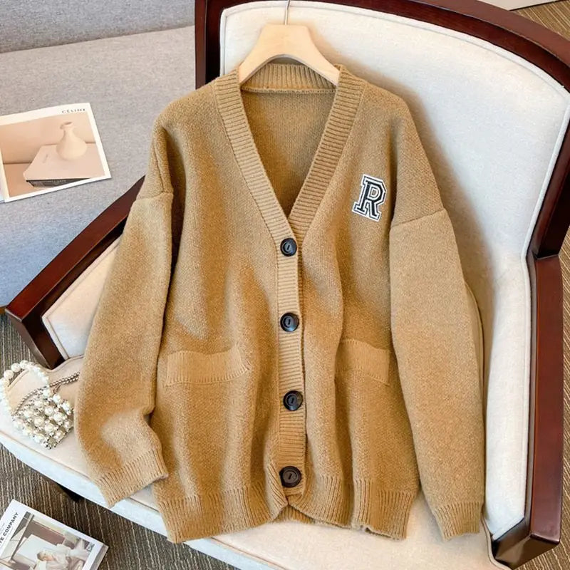 Black Knitted Cardigan Jacket Student School Sweater Coat Autumn/Winter Knitted Top Women Clothing Oversized Sweater Vintage