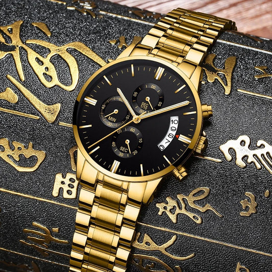 2025 Men's Casual Sports Watch Calendar Model Suitable for Casual Dress Metal Strap Trendy Quartz Watch Men's Gift