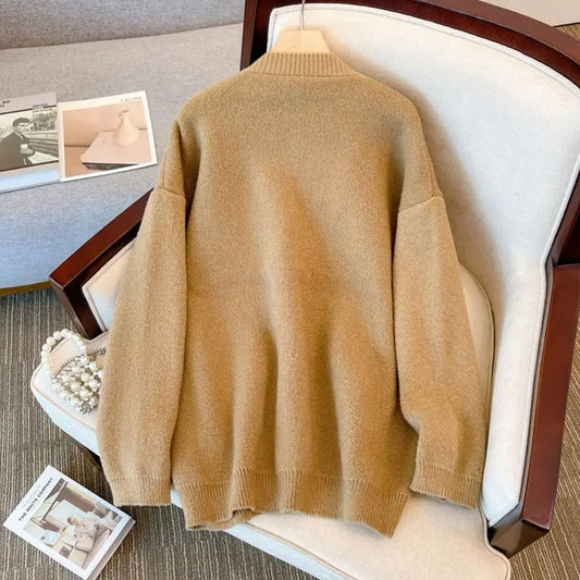 Black Knitted Cardigan Jacket Student School Sweater Coat Autumn/Winter Knitted Top Women Clothing Oversized Sweater Vintage