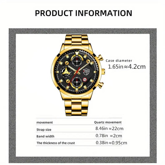 DEYROS 3pcs Set Luxury Mens Watches Fashion Business Quartz Wristwatch Casual Sports Watch Bracelet Necklace