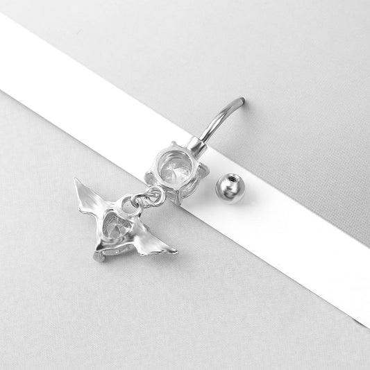 1PC Zircon Angel Wing Brlly Button Ring Heart Navel Piercing Sexy Stainless Steel Bar Belly Dangle Fashion Body Piercing Nombril