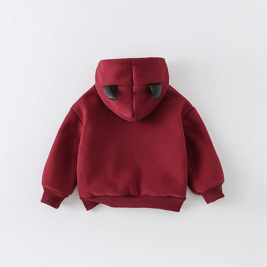 Boys' Thickeneded Sweatshirt Autumn and Winter 2025 New Handsome Kidsren's Velvet Winter Red Hooded Top for Small and Medium-Sized Kidsren